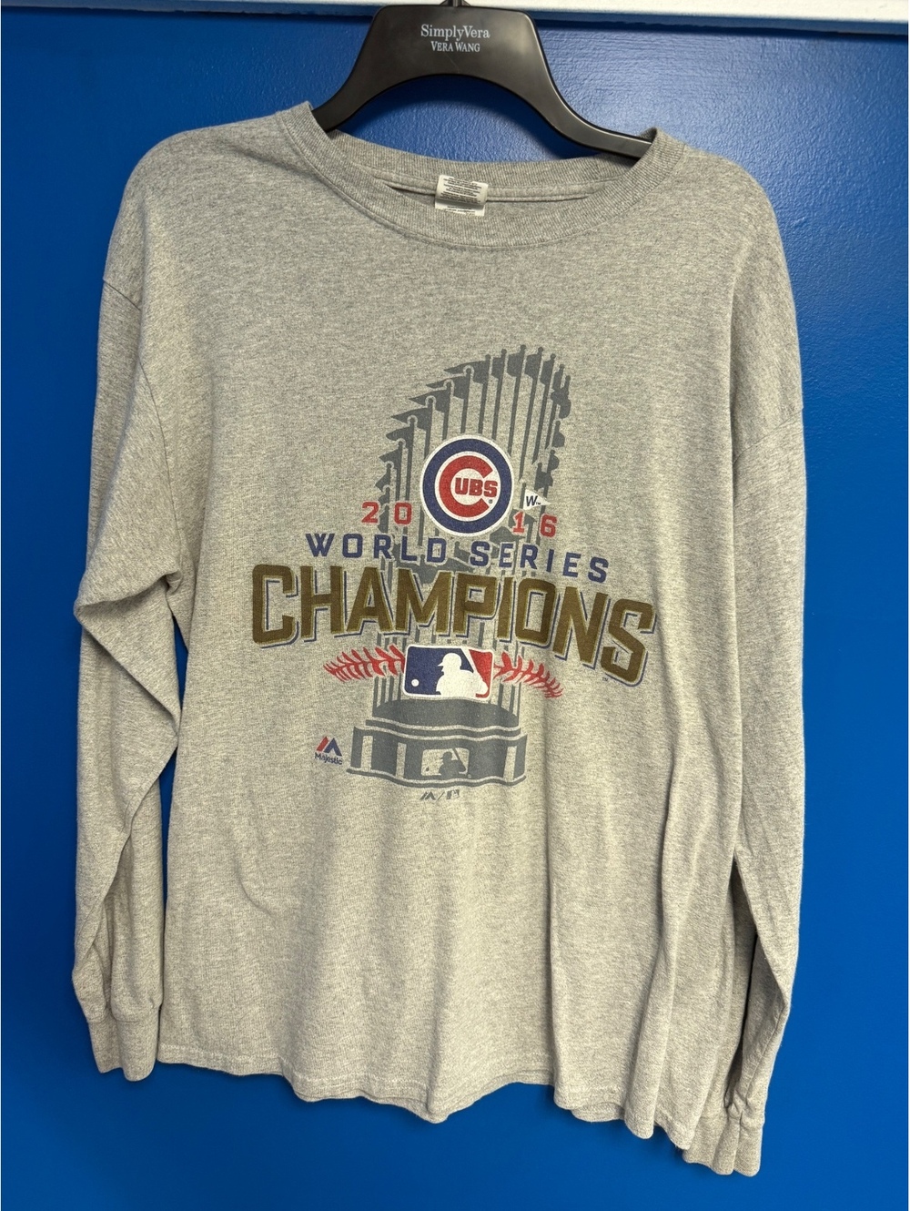 Chicago Cubs 2016 World Series Champions Long Sleeve T Shirt Mens Large Gray